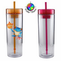 16 Oz. Breeze Double wall Acrylic Cylinder Tumbler & Straw - Full Color